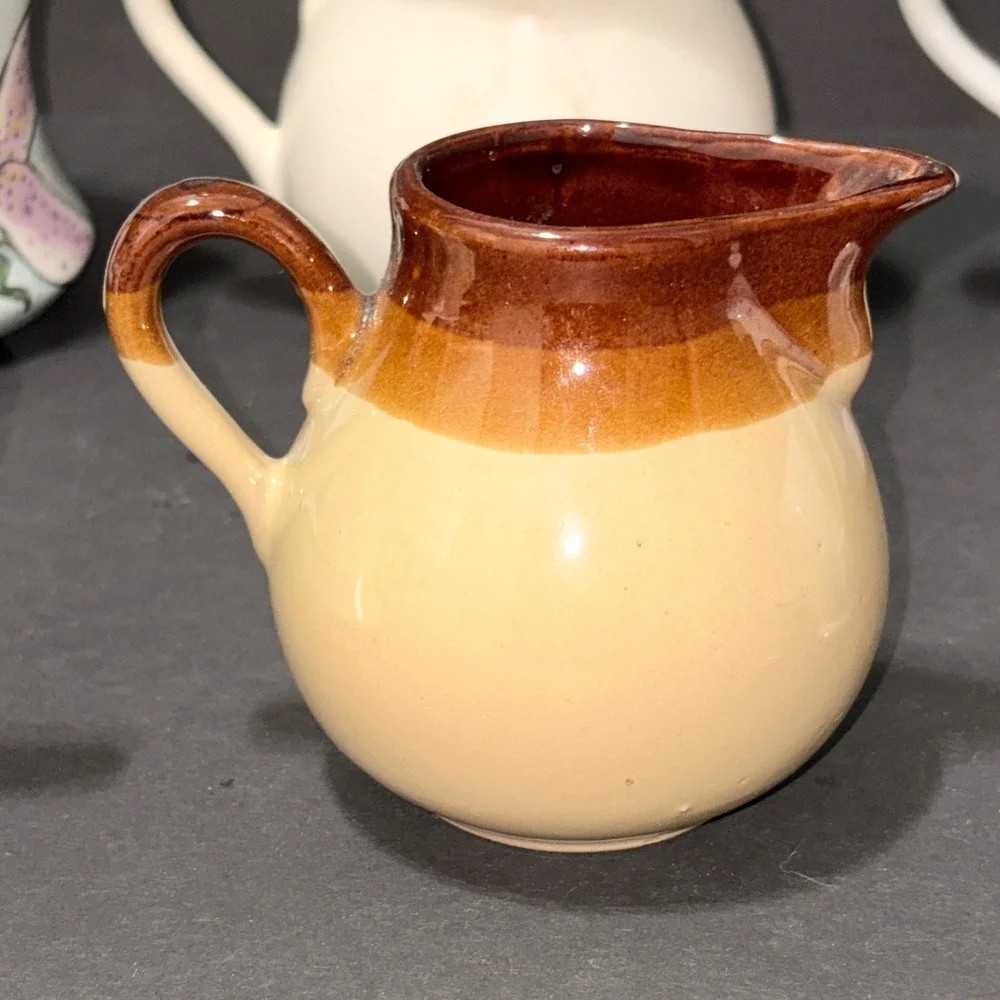 Vtg Assorted Creamer Mini Pitcher Lot Floral Stoneware Ceramic 6 Pc Collection